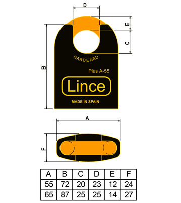 Medidas candado alta seguridad Lince Plus