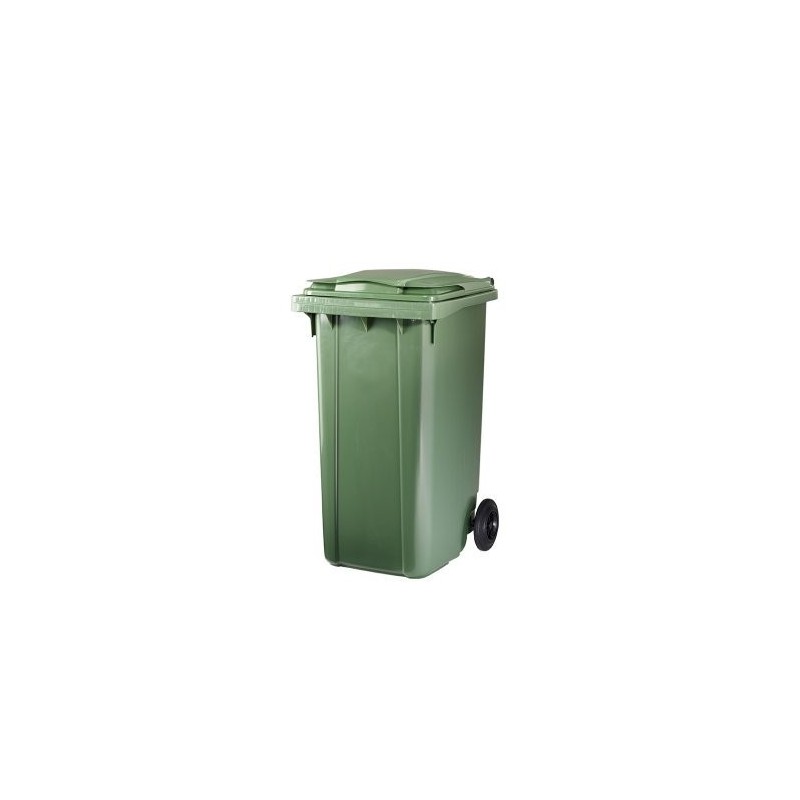 Contenedor para basura de 120 litros. verde con 2 ruedas y tapa abatible