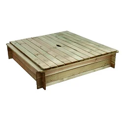 Arenero con tapa de madera y geotextil 120 cm x 120 cm x 26 cm