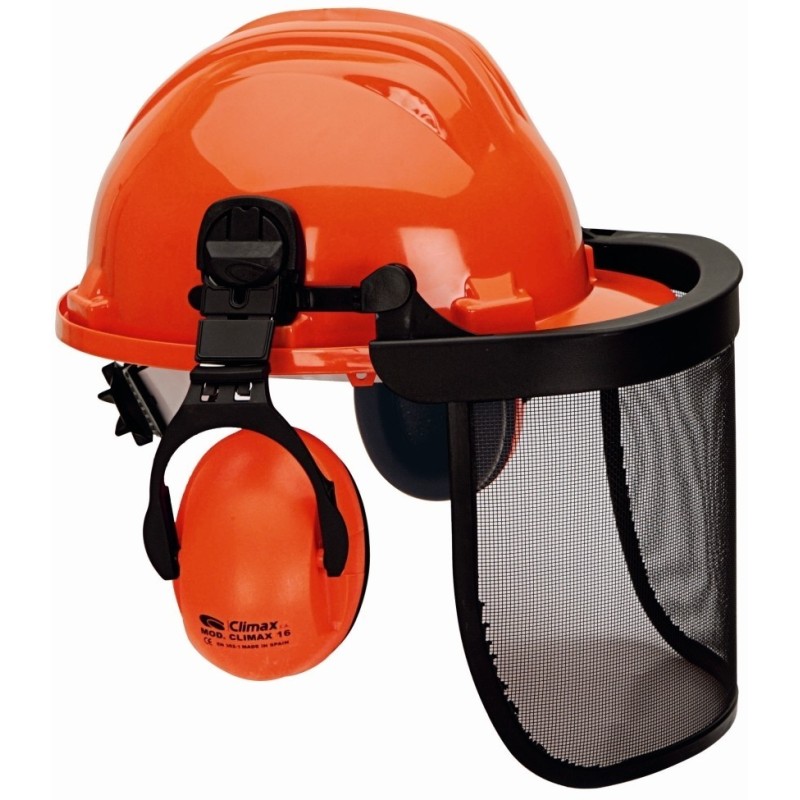 Kit Forestal Climax con casco tirreno, visor de malla y protector auditivo.