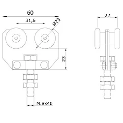 Polea rollapar doble de nylon U-30 para puertas correderas