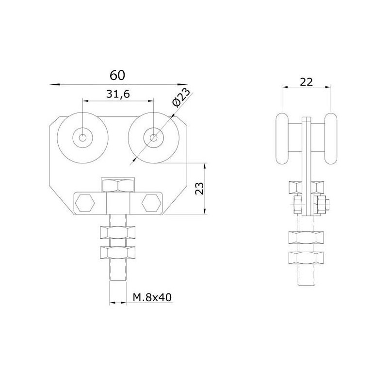 Polea rollapar doble de nylon U-30 para puertas correderas