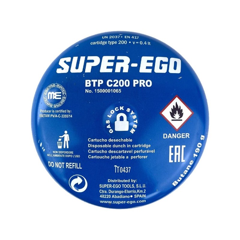 Cartucho de gas desechable perforable BTP C200 Pro de Super-Ego.