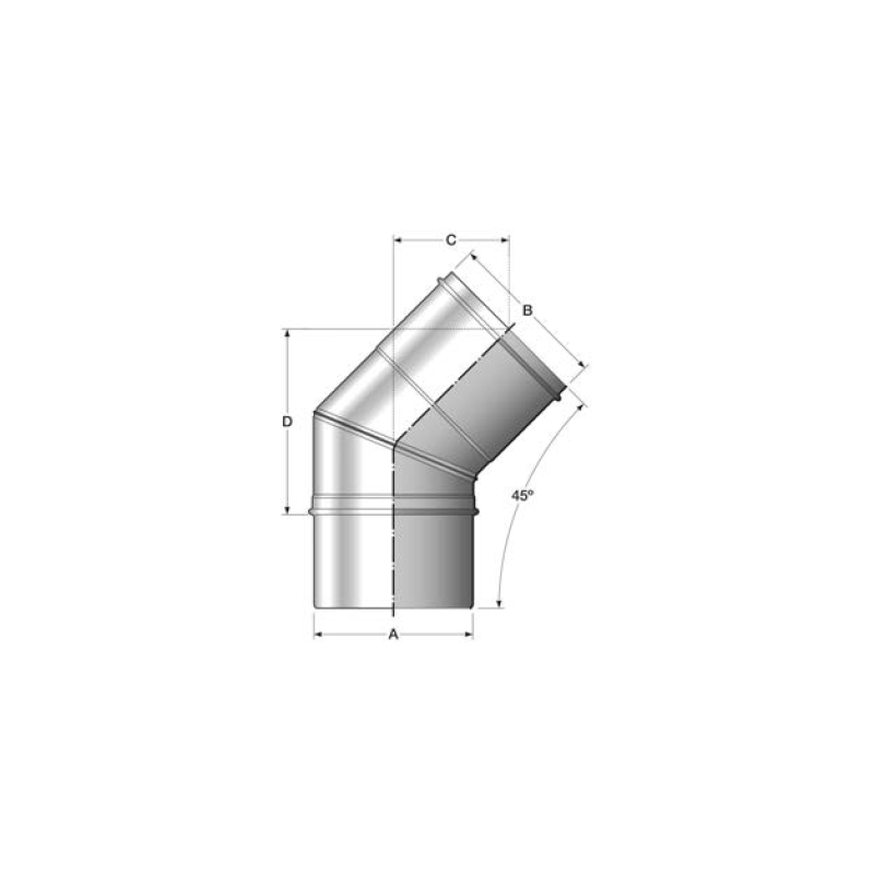 Codo de 45º para chimenea de simple pared inoxidable CIG45 Bofill