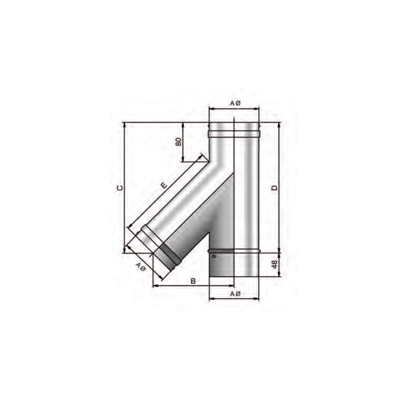 Te "Y" para chimenea de simple pared inoxidable TTIG45 Bofill