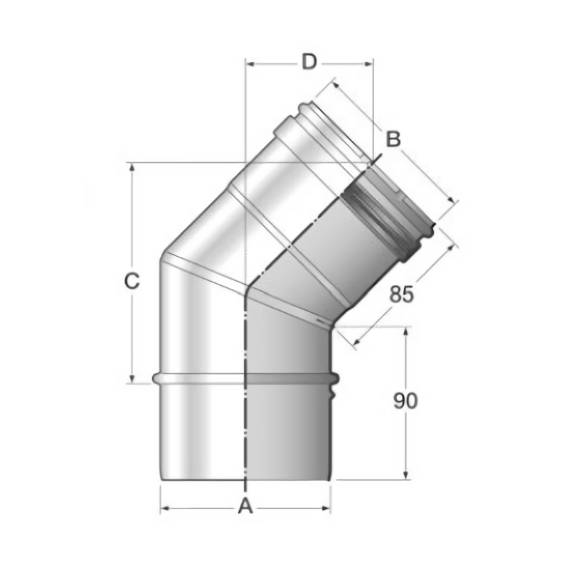 Codo en 45º vitrificado para chimenea de simple pared CVNM45 Bofill