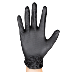 Paquete de 50 guantes desechables de nitrilo sin polvo con textura diamante Flash Black Power