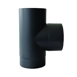 Te a 90º esmaltado negro de simple pared para chimenea