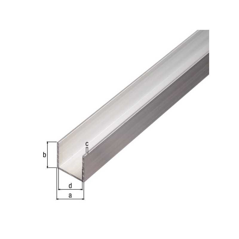 Perfil en U de aluminio anodizado plata de 1 metro