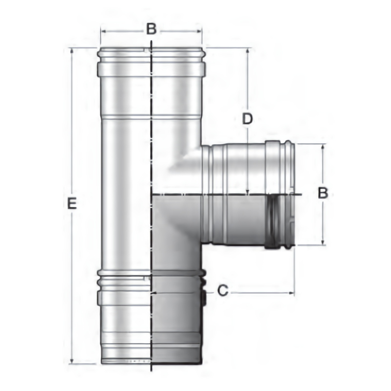 Derivación tipo T vitrificada para chimenea de simple pared TTVNM310S Bofill