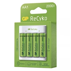 Cargador de pilas Recyko + 4 pilas recargables AA