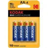 Pilas alcalinas Max Kodak AA 1,5V LR6. Blíster de 4 unidades.