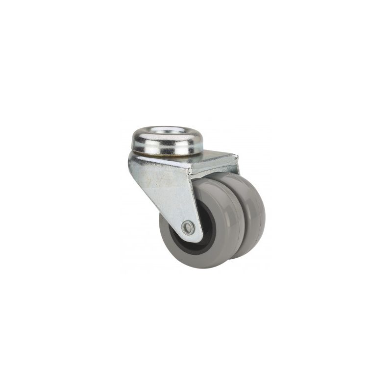 Rueda doble giratoria Ø50 mm – Montaje por agujero pasante y máxima suavidad de rodaje