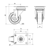 Rueda giratoria de poliuretano con soporte inoxidable AISI 304 – Carga 50 kg