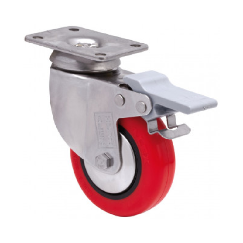 Rueda giratoria inox. con freno doble poliuretano