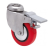 Rueda giratoria inoxidable con freno Ø60 mm de poliuretano – Agujero pasante 10 mm, carga 50 kg