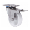Rueda giratoria blanca Ø100 mm con freno – Poliamix y soporte inoxidable