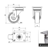 Rueda giratoria blanca Ø60 mm de polipropileno – Soporte inoxidable sin freno
