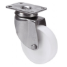 Rueda giratoria blanca Ø60 mm de polipropileno – Soporte inoxidable sin freno