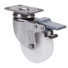 Rueda giratoria blanca con freno – Polipropileno con soporte inoxidable