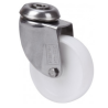 Rueda giratoria blanca sin freno Ø60 y Ø80 mm – Agujero pasante y soporte inoxidable
