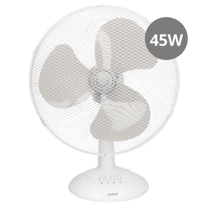 Ventilador de sobremesa Lindi Ø43 cm blanco – 3 velocidades y montaje versátil