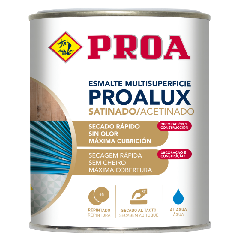 Esmalte Negro al agua Proalux Satinado 250ml | Alta adherencia y resistencia interior/exterior