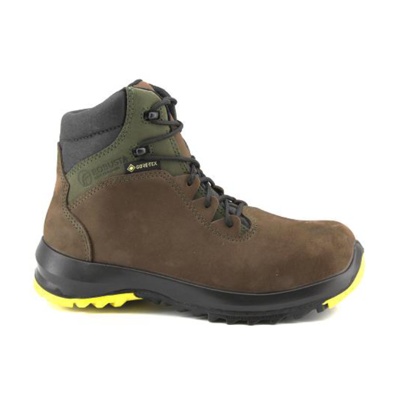 Bota de Seguridad Robusta ARPON Nobuck Marrón con Patín Negro-Amarillo · Gore-Tex® · Puntera No Metálica · S7L+CI+HRO+FO+SC+SR