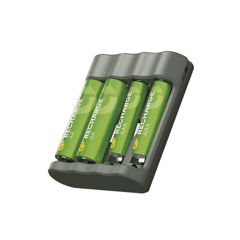 Cargador de pilas USB AA/AAA con 2 AA 2100 mAh y 2 AAA 800 mAh