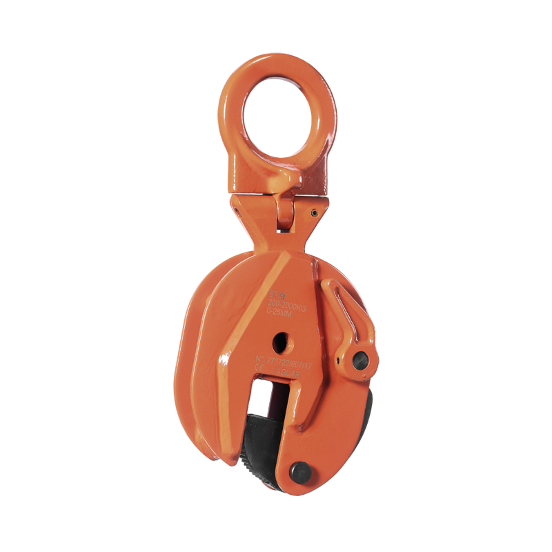 Garra articulada para elevación de chapas · 5.000 kg · Apertura 50mm