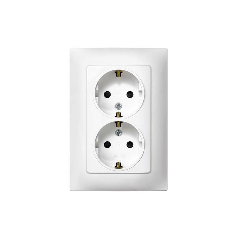 Base de enchufe doble empotrable Schuko TT blanca