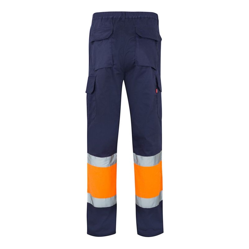 Pantalón bicolor alta visibilidad azul marino y naranja flúor Pantalón bicolor alta visibilidad azul marino y naranja flúor