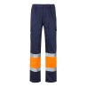 Pantalón bicolor alta visibilidad azul marino y naranja flúor | Trabajo seguro y resistente
