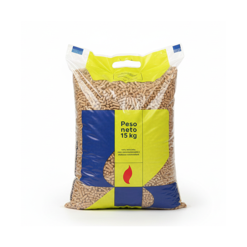 Pellets bolsa 15 kg · biomasa natural de alta eficiencia
