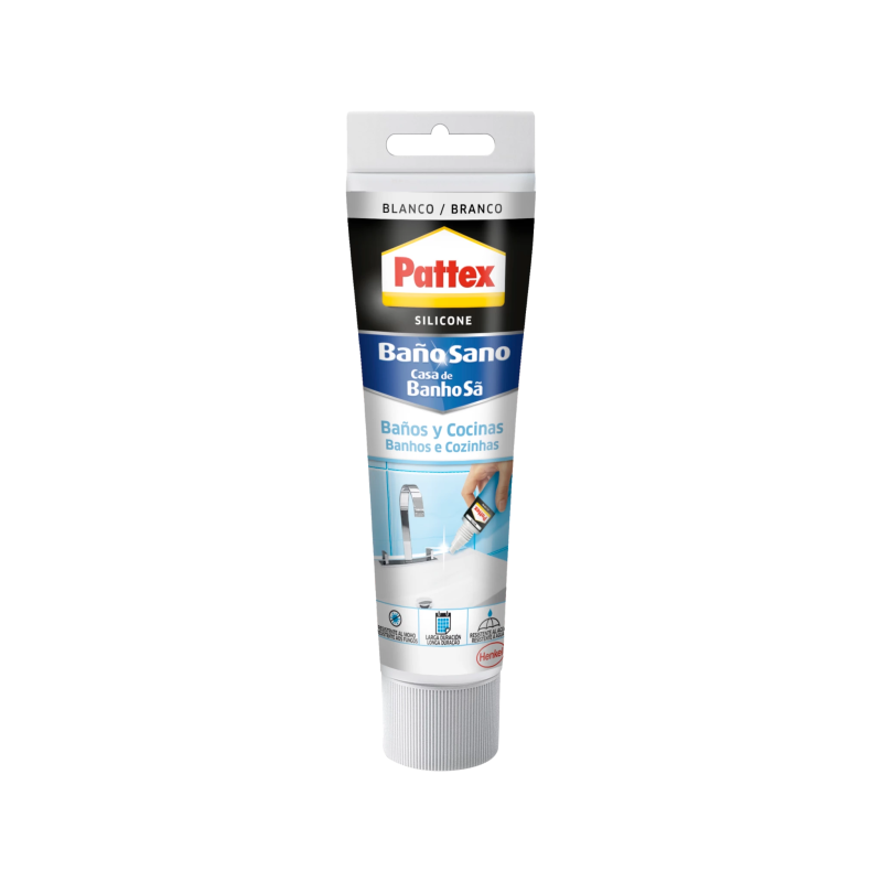 Tubo de silicona blanca Pattex Baño Sano para juntas de cocina y baño