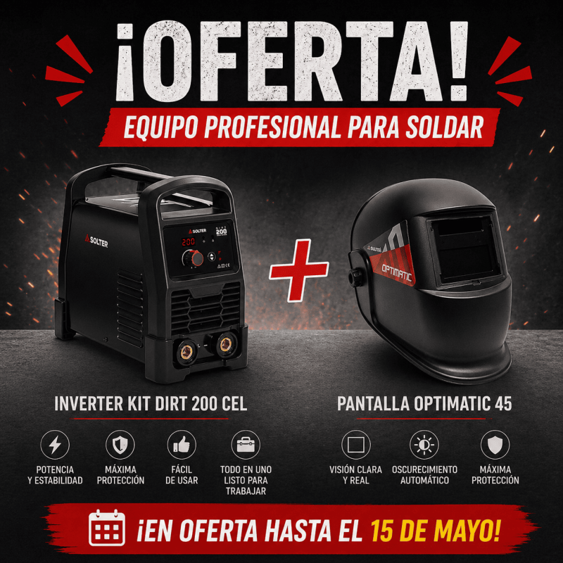 OFERTA equipo Inverter KIT DIRT 200 CEL + pantalla de soldar OPTIMATIC 45