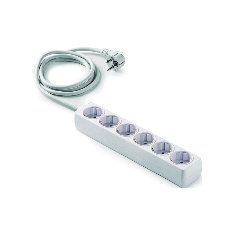 Base múltiple blanca de 6 tomas y 1,5m de cable