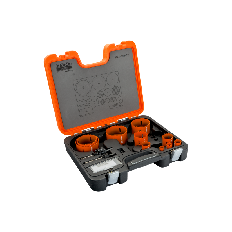 Estuche con 10 coronas 3830 16-86mm + 2 husillos + broca REF.3834-SET-77