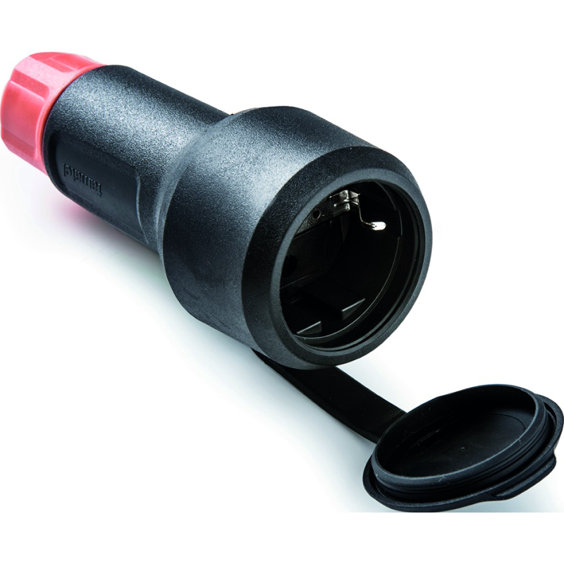 Base móvil Schuko con tapa y prensaestopa 16A 250V IP54 negra Famatel 2165