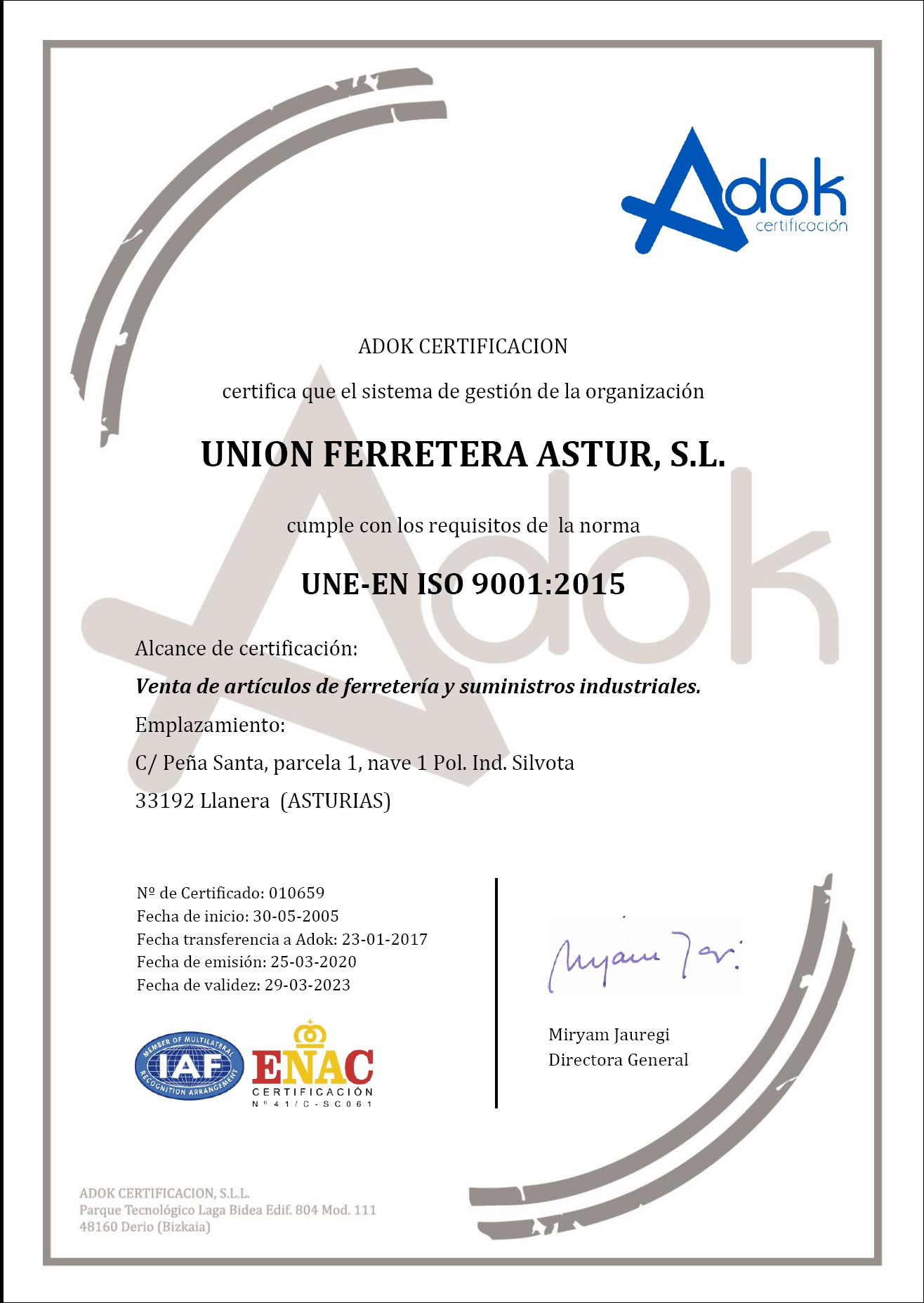 Certificado de calidad