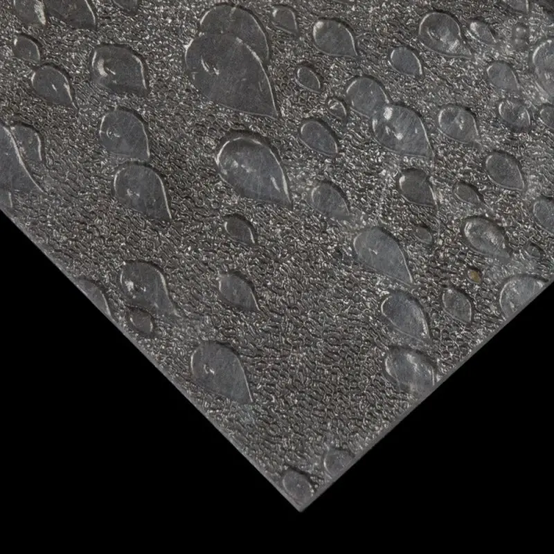 Poliestireno transparente decorado con gotas Poliestireno transparente decorado con gotas