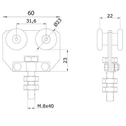 Polea rollapar doble de nylon U-30 para puertas correderas