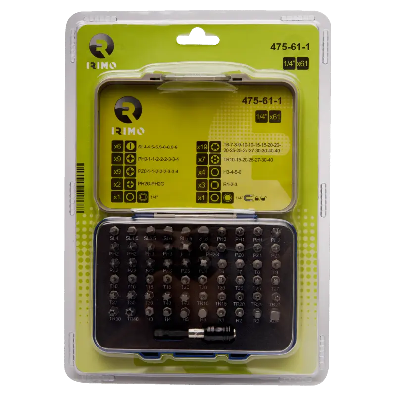 Juego de puntas de 1/4'' Irimo. 61 piezas