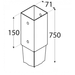 Pletina cuadrada con punta de 7 x 7 cm