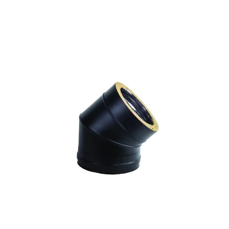 Codo 45º esmaltado negro de doble pared para estufas