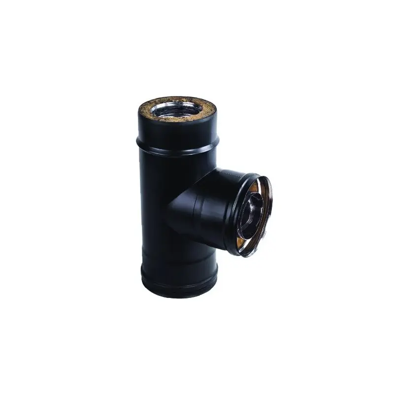 Te a 90º esmaltado negro de doble pared para estufas