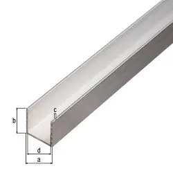 Perfil en U de aluminio anodizado plata de 1 metro