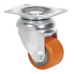 Rueda Giratoria con Placa 35 mm – Núcleo Metálico y Poliuretano Vulcanizado Naranja
