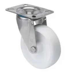Rueda giratoria blanca Ø100 mm de poliamix – Soporte inoxidable sin freno