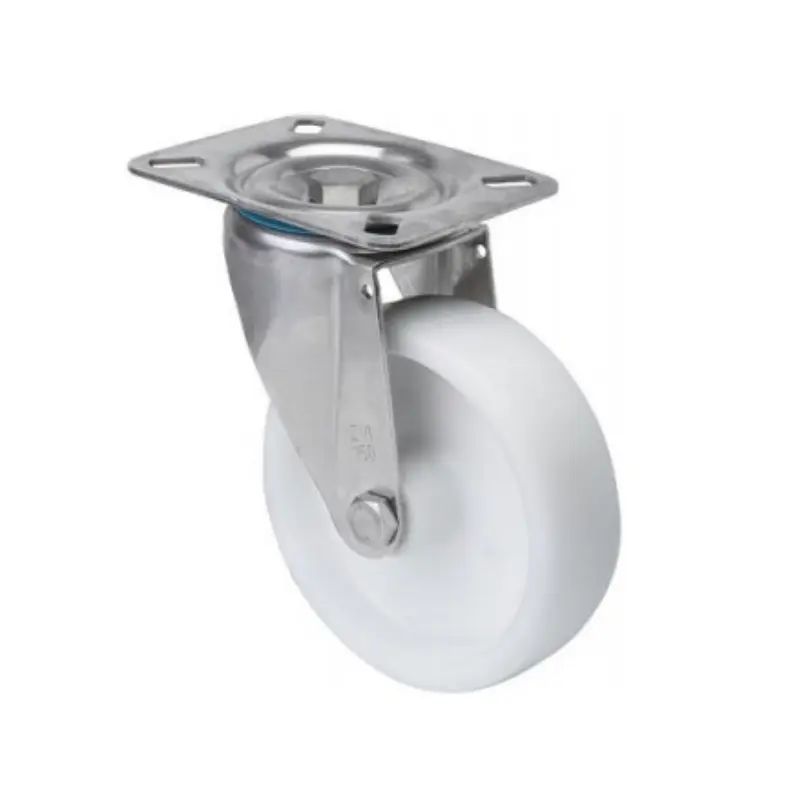 Rueda giratoria blanca Ø100 mm de poliamix – Soporte inoxidable sin freno